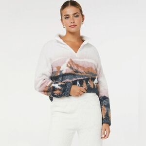 Rose + Vine Cozy Fleece Half-Zip Pullover Sweater XS